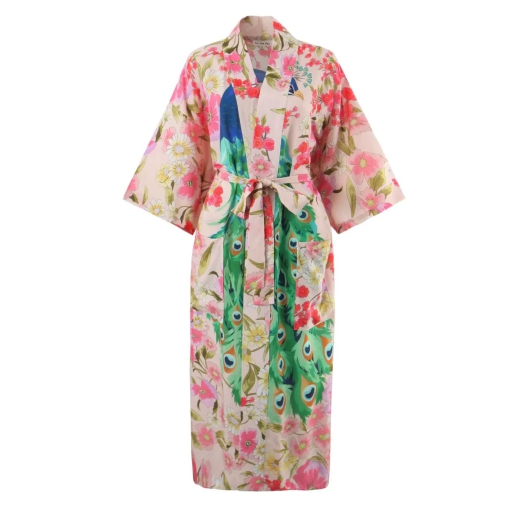 Boho Floral Tropical Peacock Print Cover up Kimono - Picture 5 of 8